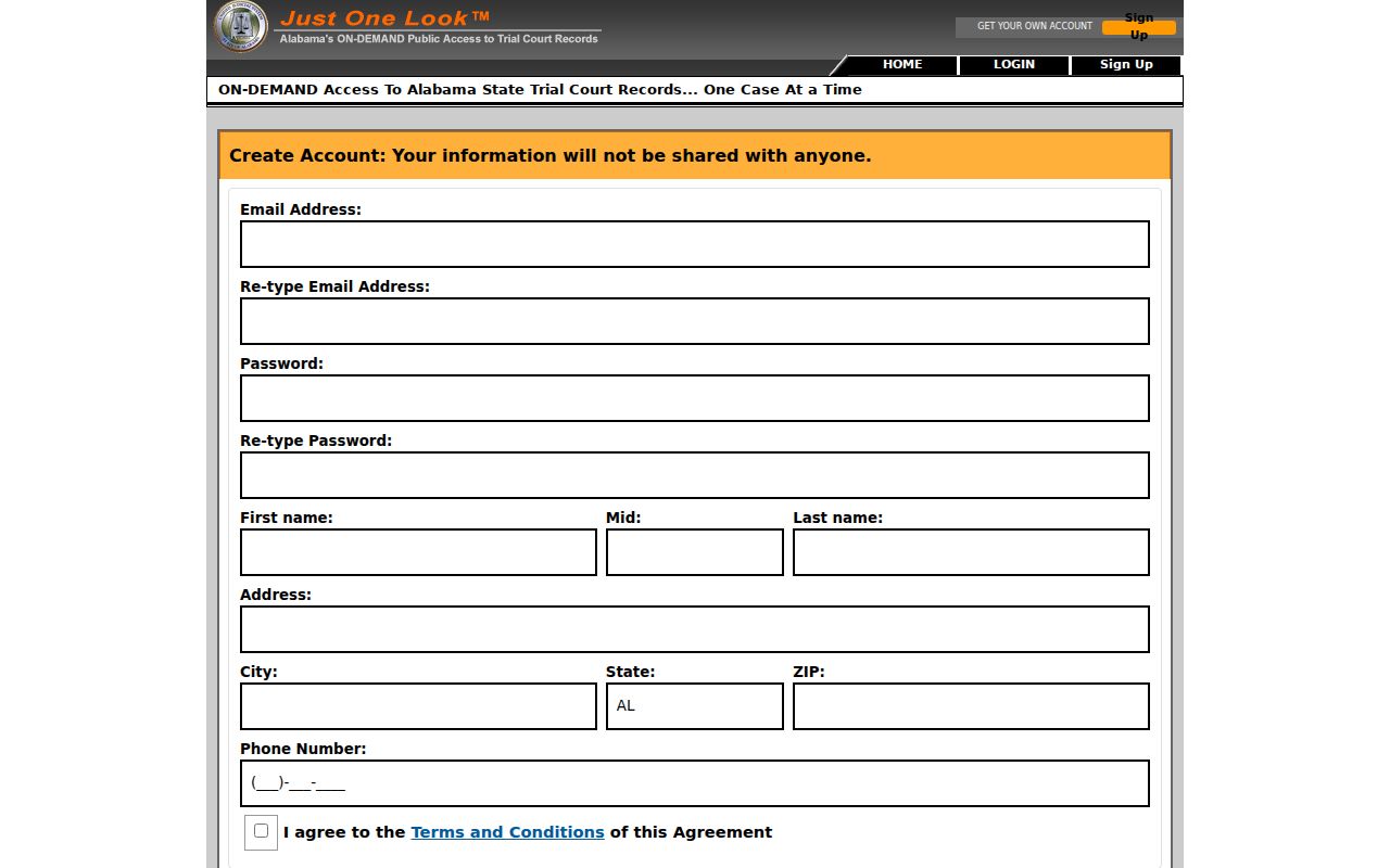 Henry County court case lookup Just One Look registration fields
